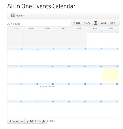All In One Events Calendar shortcode output
