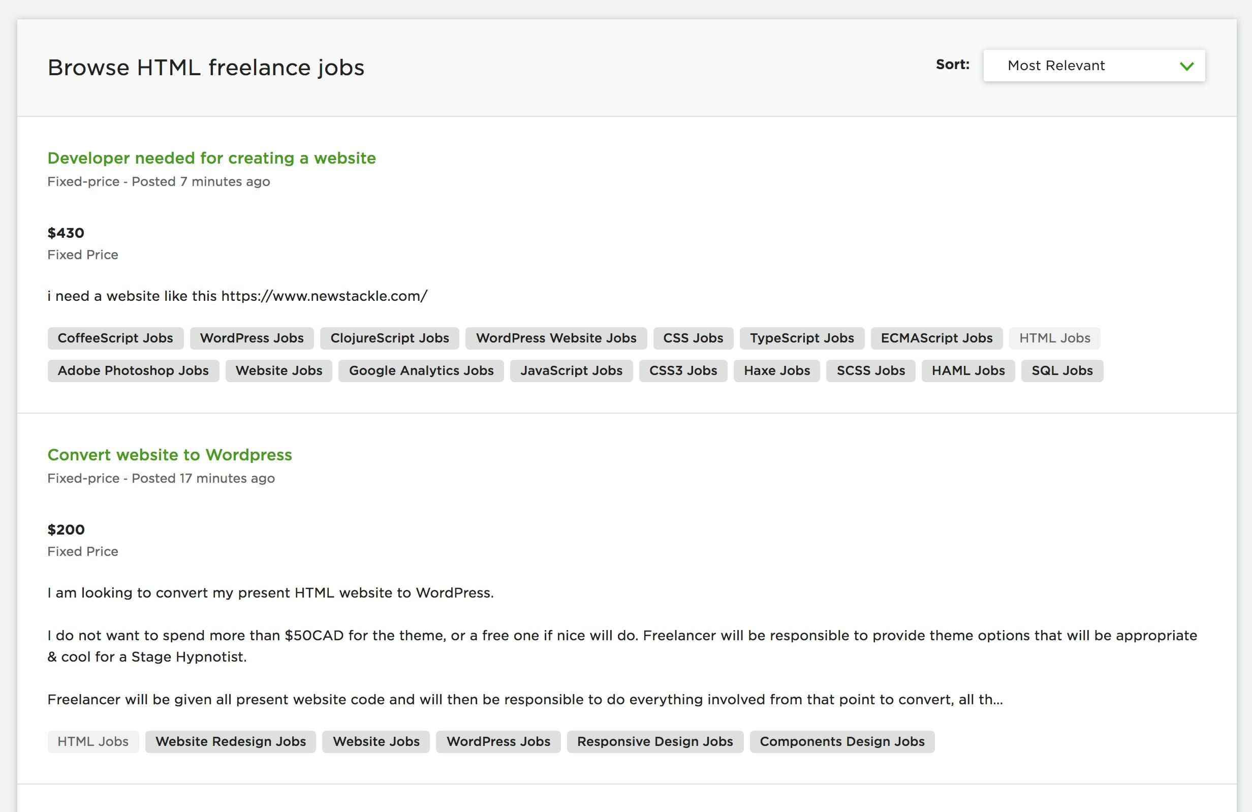 html and css jobs on upwork