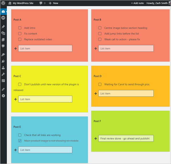 WP Dashboard Notes- Multiple notes added.