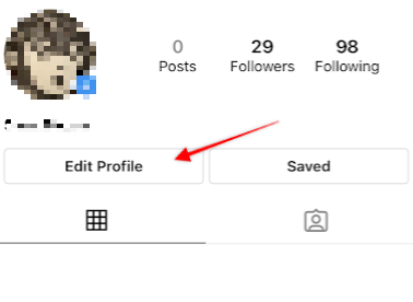 arrow pointing to the edit profile button on Instagram