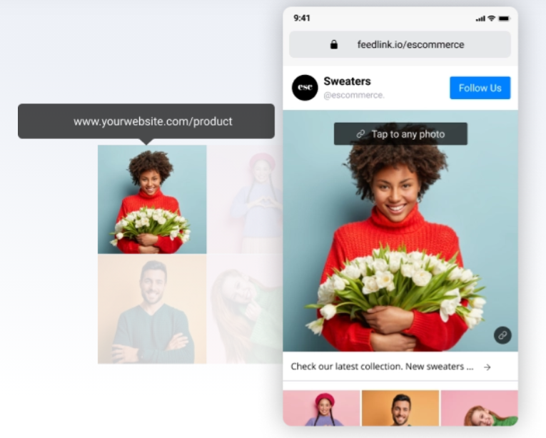 feedlink page example with photo of a woman holding flowers as a link thumbnail