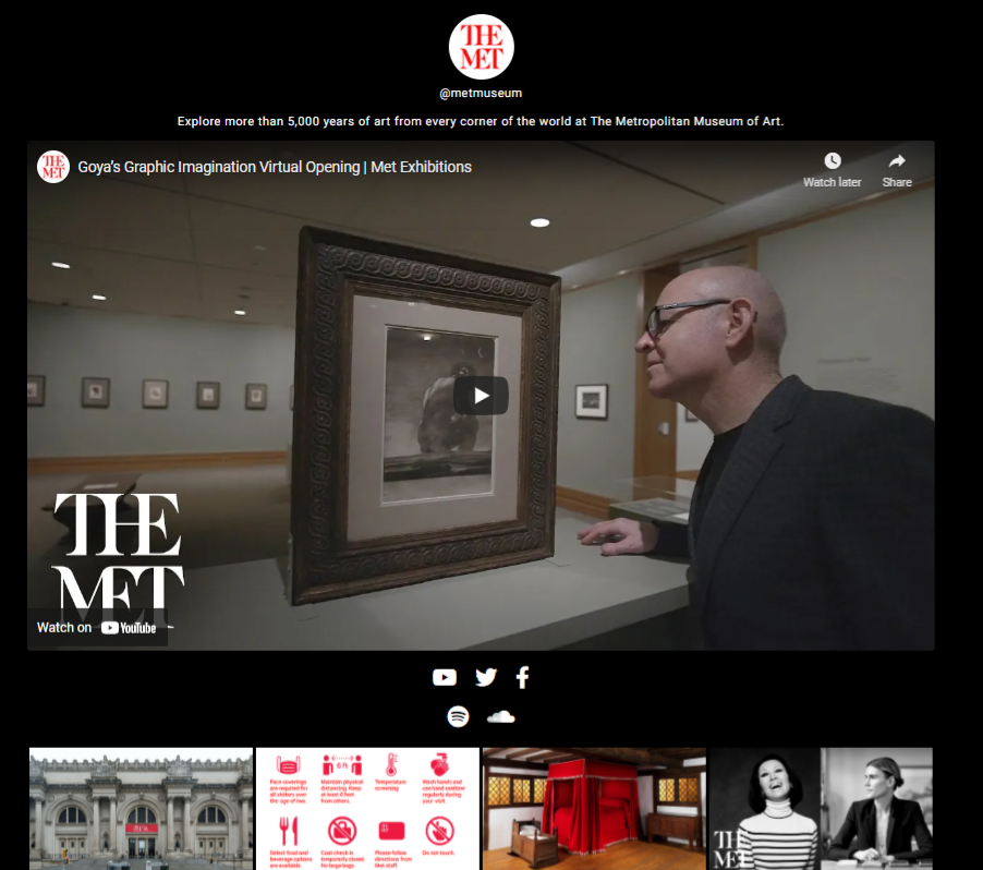 lnk.bio page for the met museum with a video thumbnail highlighted