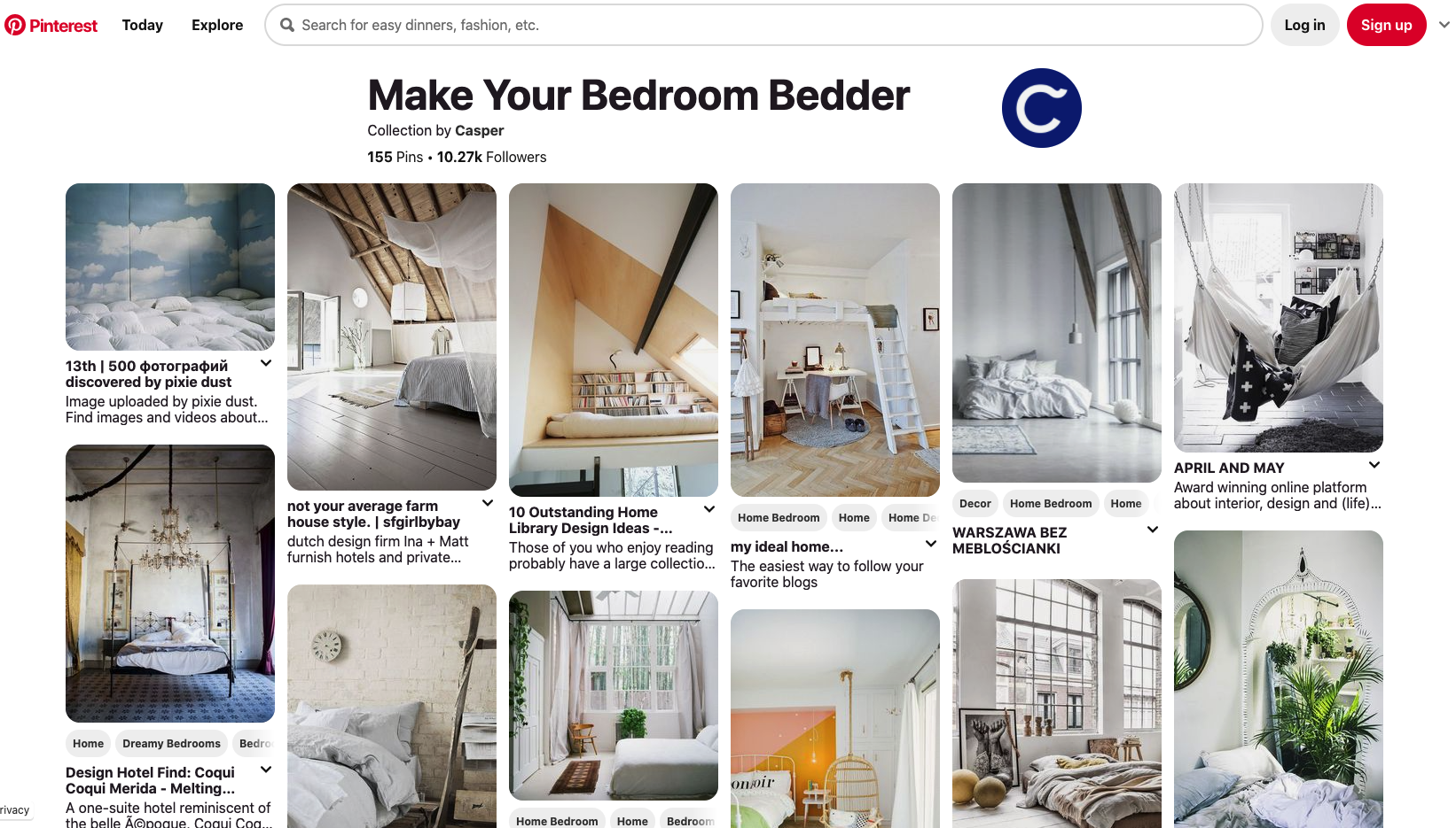 Screenshot of Casper's "Make Your Bedroom Bedder" Board