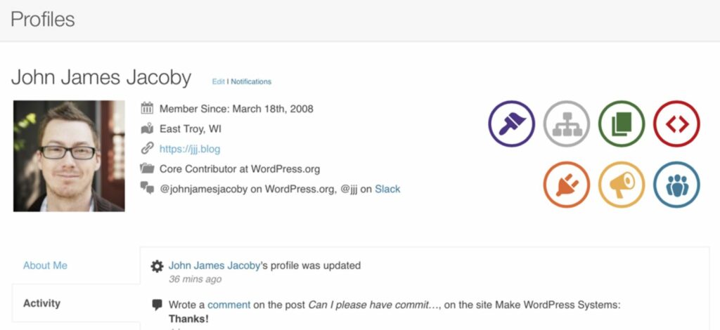 BuddyPress plugin user profile