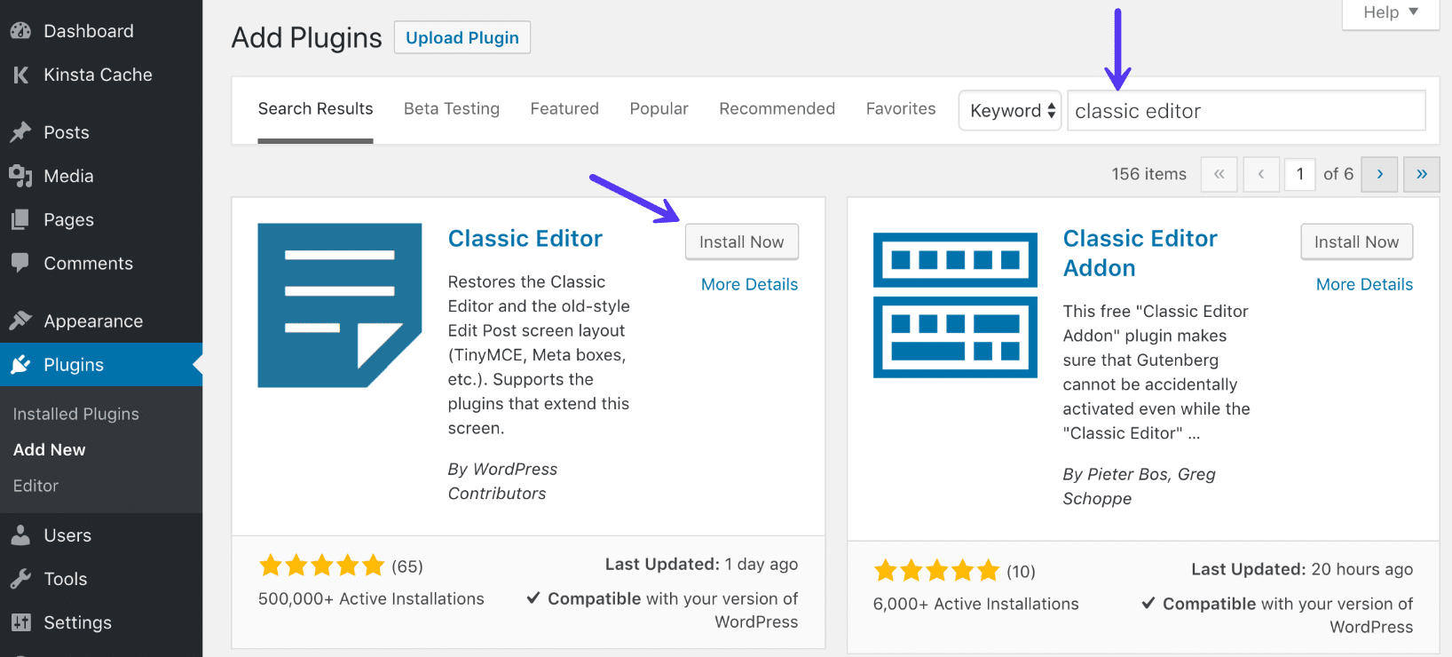 Install Classic Editor WordPress plugin