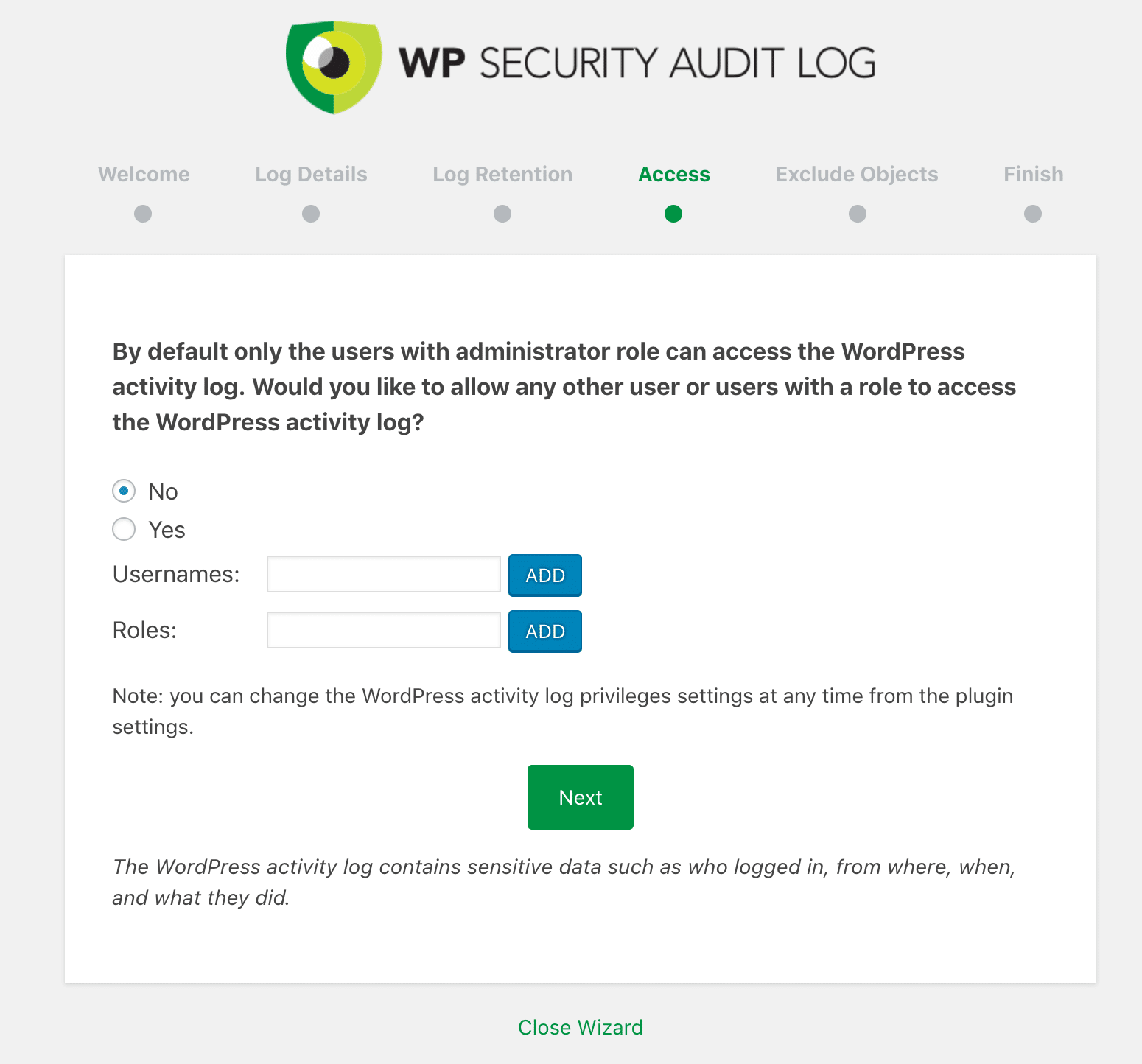WP Security Audit Log access