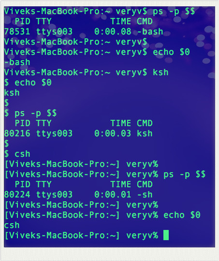 Fig.01: Linux check which shell am I using