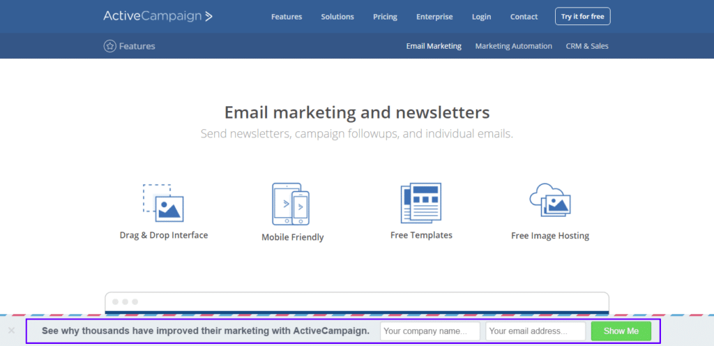 ActiveCampaign floating bar email list