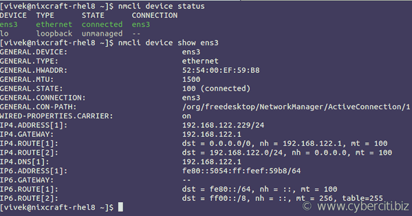 RHEL 8 find out network interface names