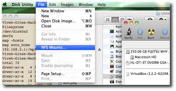 Fig.06: Mounting an NFS using - Disk Utility > File > Mount option