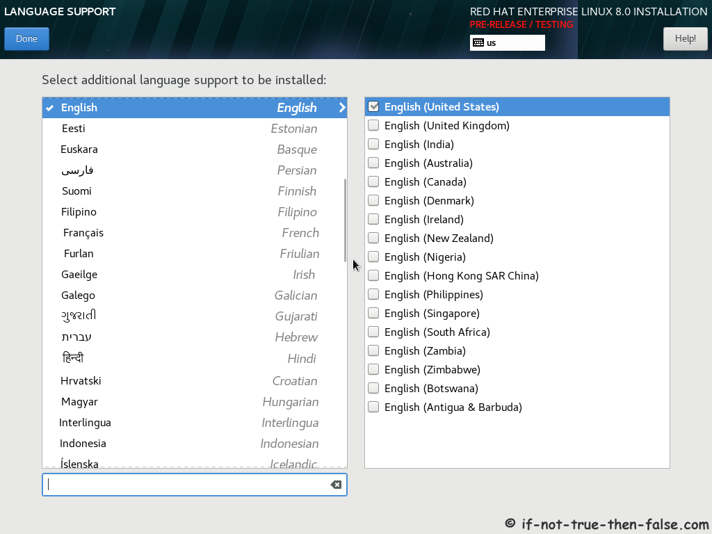 Red Hat RHEL 8 Install Select Language Support