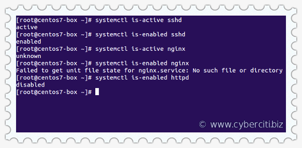 Check whether a service is running or not running on a CentOS RHEL