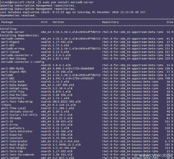 Installing MariaDB on RHEL 8 using the dnf/yum command