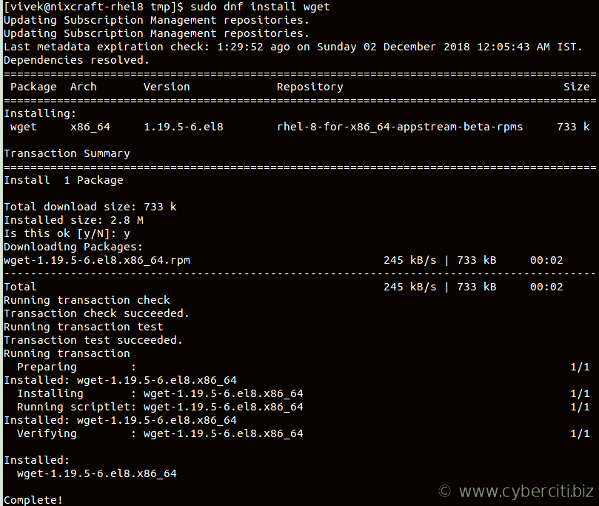 How to install wget on RHEL 8 using dnf command