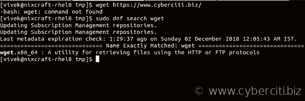 How to search for wget on RHEL 8