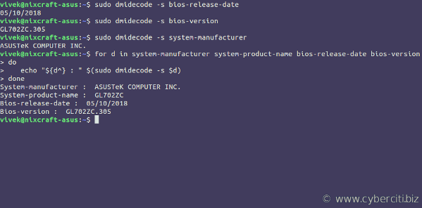 Linux Find Out BIOS Version using dmidecode command