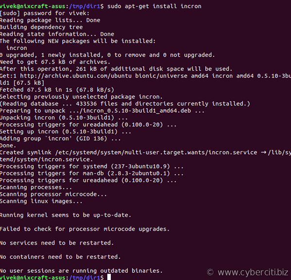 Linux install incrond - inotify cron (incron) daemon