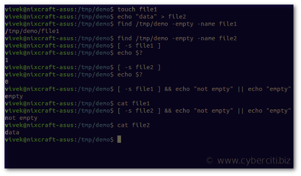 Bash Shell Check If File Is Empty Or Not on a Linux/Unix