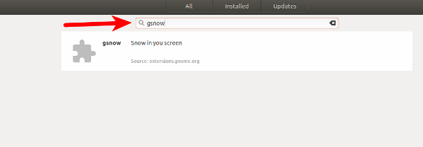 Search for gsnow on Gnome Linux desktop