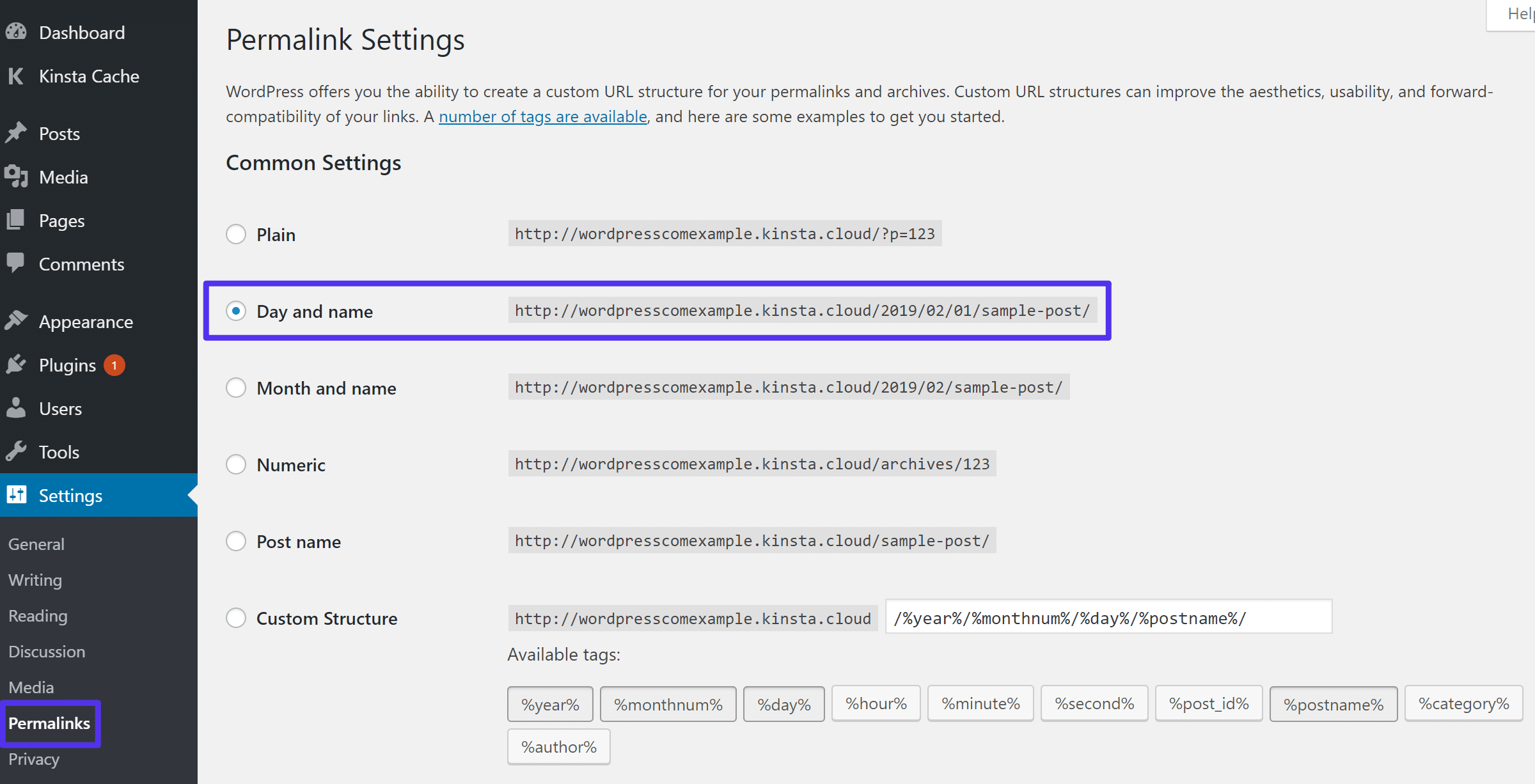 Set your permalink structure to match WordPress.com