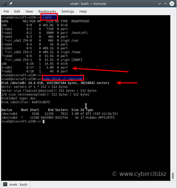 Linux find USB disk or pen key name commands
