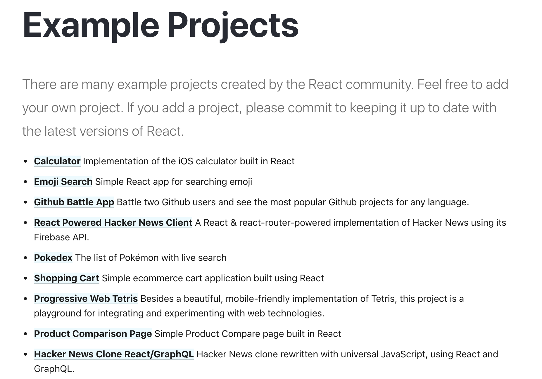 ReactJS.org Project Examples