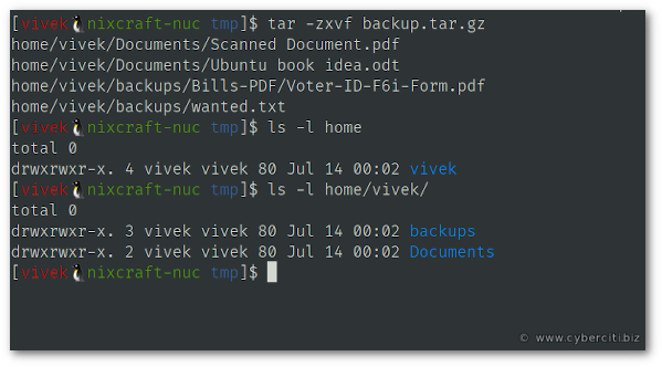 Extract tar.gz File in Linux and Unix using tar command
