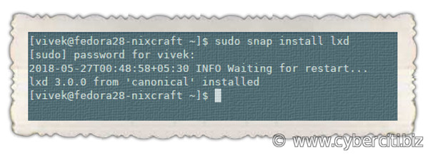 Install and setup LXD on Fedora Linux using snap command