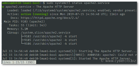 Start restart Apache 2 on Debian 10