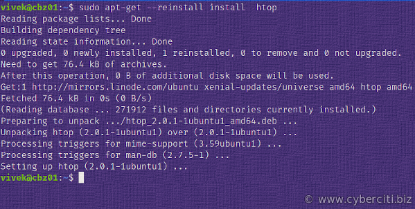 apt-get force reinstall package command for Debian and Ubuntu