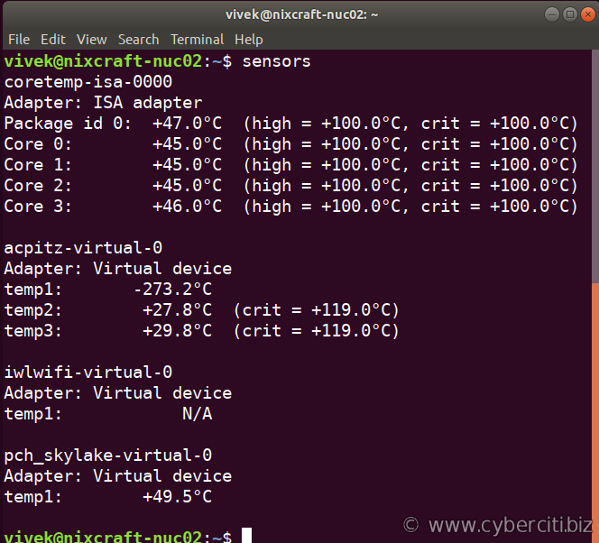 See CPU temperature in Ubuntu Linux using the command line option