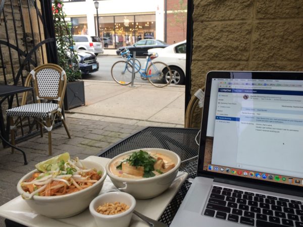 working remotely from a restaurant