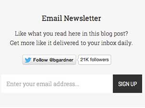 Email sign-up box on Brian Gardner's site