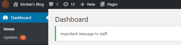 Screenshot of an admin message reading "Important message to staff"