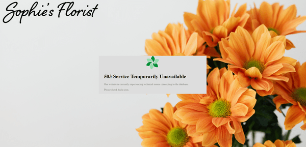 Screenshot of a custom 503 error page using an image of orange flowers.