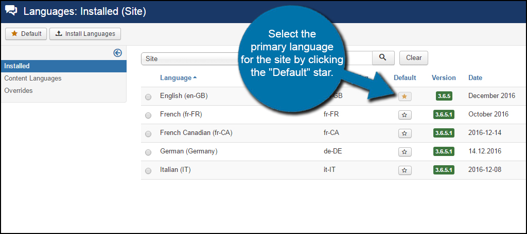 Joomla Language Default