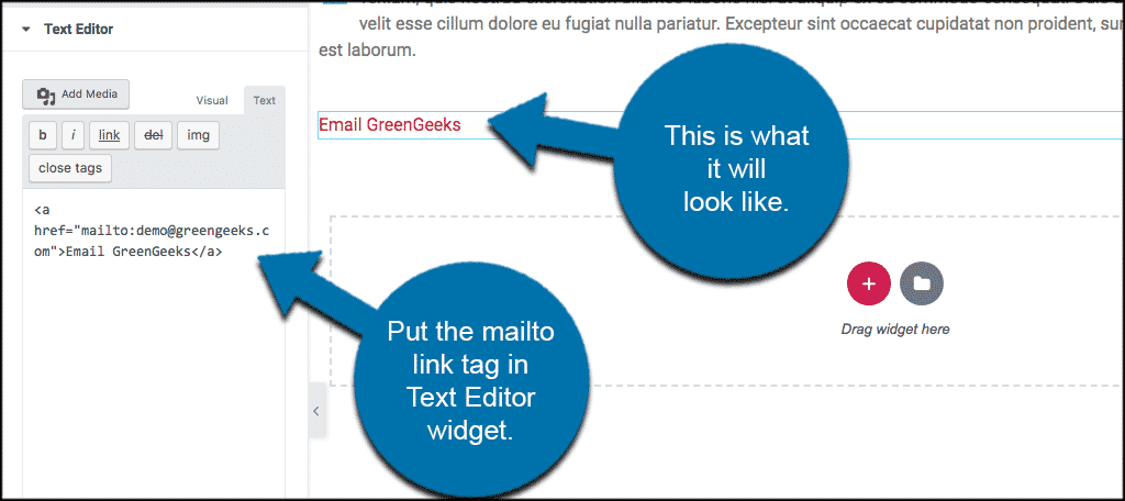 Create clickable email link tags in elementor