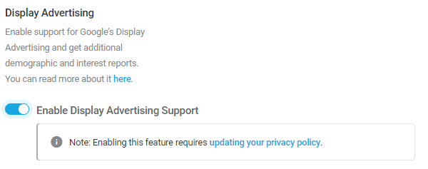 Screenshot of the display advertising toggle.