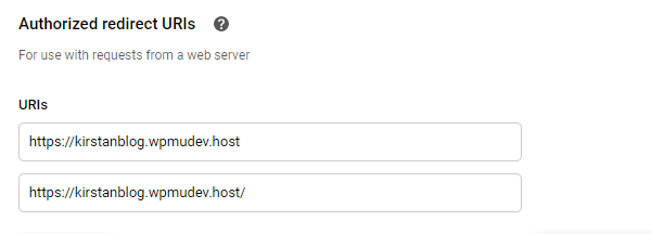 Screenshot of the section to add your redirect URIs.