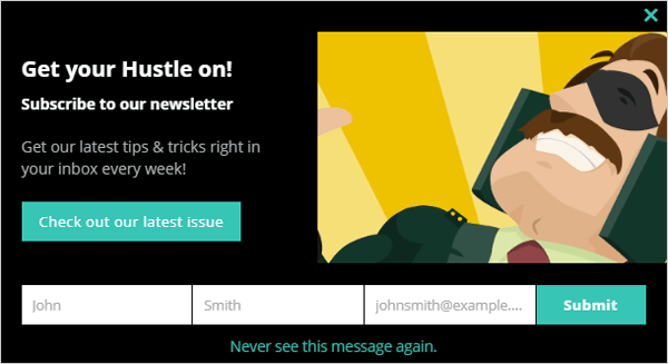 Hustle opt-in form example.