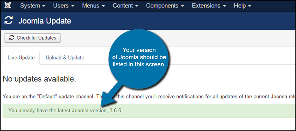 Joomla Update Show Version