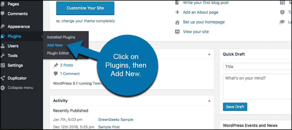 Click on plugins then add new