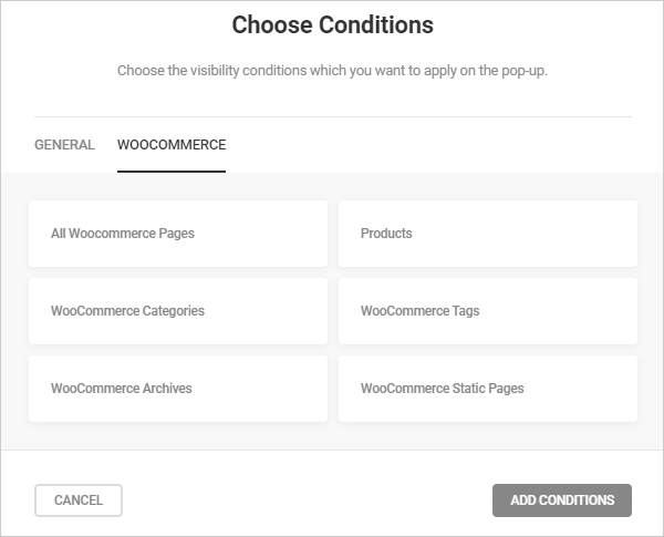 Hustle visibility conditions - WooCommerce