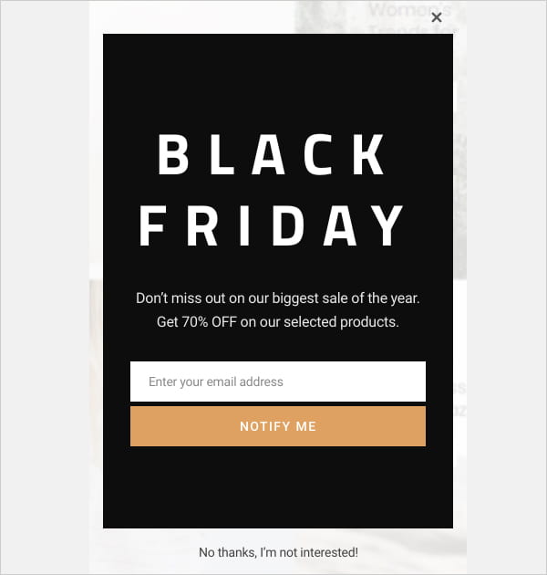 Black Friday mobile popup template for Hustle.