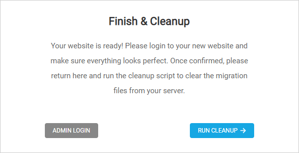 Migration Wizard - Finish and Cleanup modal