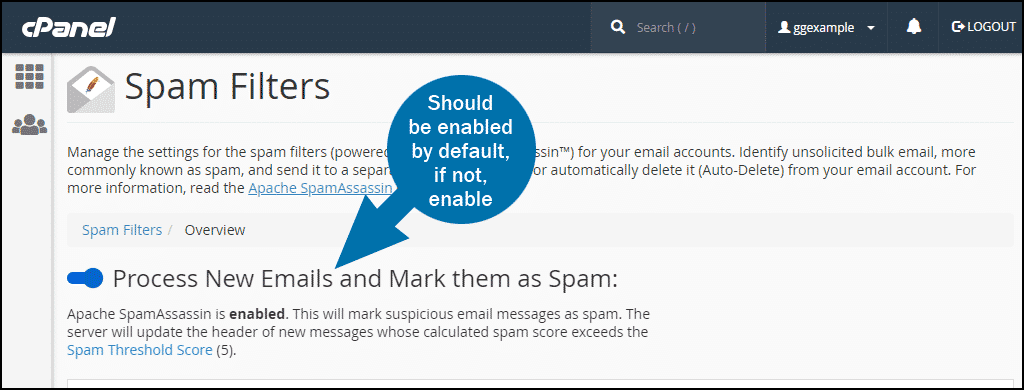 cPanel email spam filters step 1