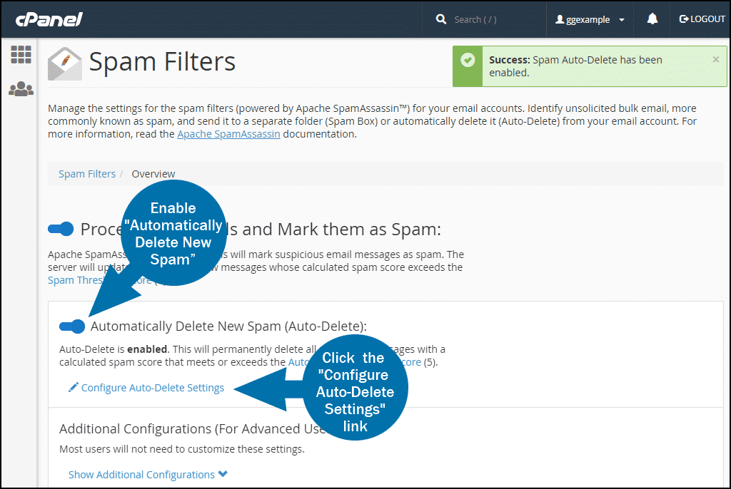 cPanel email spam filters step 2