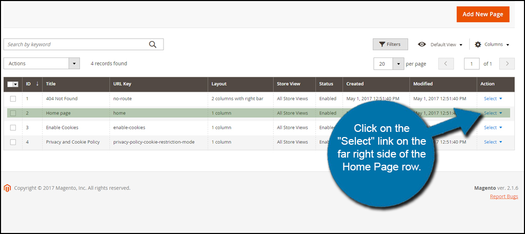 Magento Home Page Select