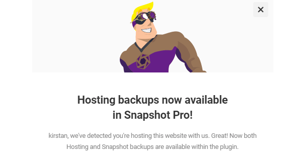 Screenshot of the hosting backups announcement from Snapshot