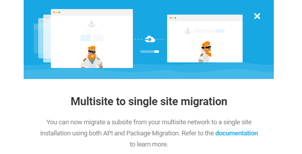 Screenshot fro Shipper's setup screen where it states you can migrate multisite to single.